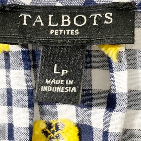 Talbots Petites Gingham Peasant Style Blouse with Tiered Bell Sleeves Embroidery - Picture 11 of 12